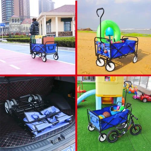 Miniatura 6 de Anwick Carro plegable plegable, carrito de playa resistente con bolsillo lateral, carrito plegable de gran capacidad para deportes de jardín al aire