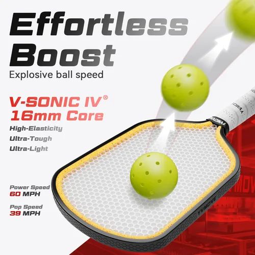 Miniatura 3 de Pickleball Paddles for Advanced Players Control & Power Ti-Carbon Hybrid Face V-Sonic III STR-Core 16MM Large Sweet Spot Mid
