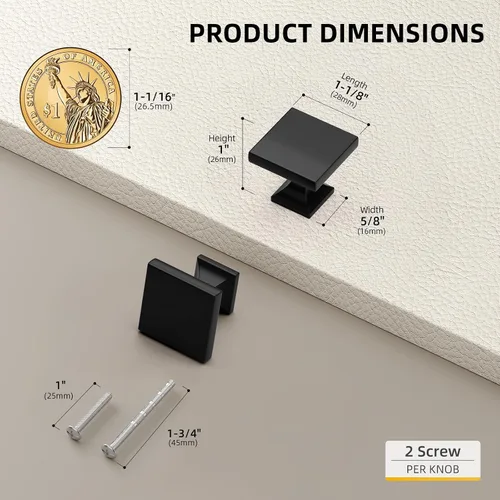 Miniatura 2 de GOLDENWARM LS6785BK - Paquete de 5 perillas cuadradas negras para gabinetes y alacenas de cocina, perillas cuadradas de 1.1 pulgadas de ancho