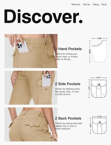 Miniatura 4 de TBMPOY Pantalones de senderismo para mujer, convertibles, enrollables, capri, de secado rápido, ligeros, con bolsillos de carga al aire libre