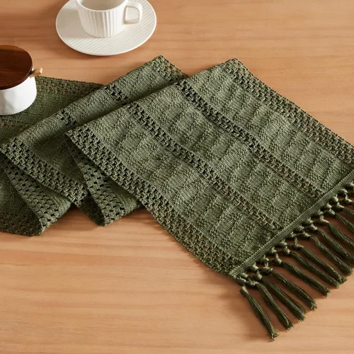 Miniatura 16 de ZeeMart Camino de mesa bohemio estilo macramé, caminos de mesa blancos de 108 pulgadas de largo, decoración del hogar tejido de granja, 12 x 108