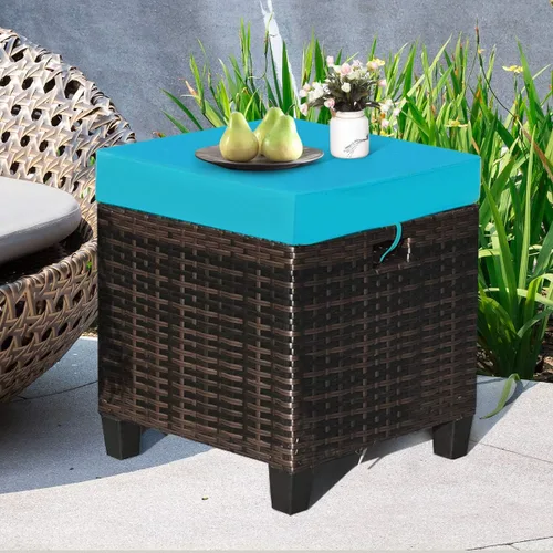 Miniatura 2 de LDAILY Moccha - Juego de 2 otomanas para patio al aire libre, para todo tipo de clima, con cojines extraíbles, reposapiés para exteriores (turquesa)