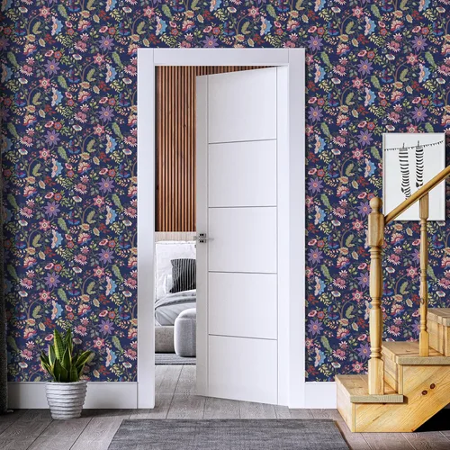 Miniatura 6 de VaryPaper Papel tapiz de 17.7 x 78.7 pulgadas, papel tapiz floral exótico azul para paredes, papel de contacto floral bohemio para paredes, papel