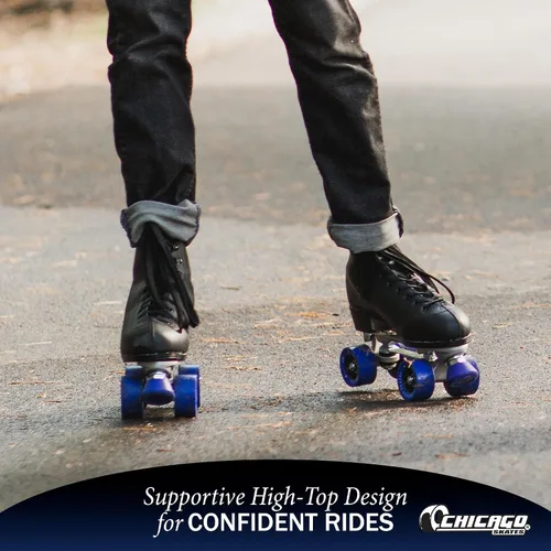 Miniatura 5 de Chicago Skates Patines clásicos cuádruples para mujeres y hombres, duraderos y de alto rendimiento, botas altas ajustables para derby de ruedas Negro