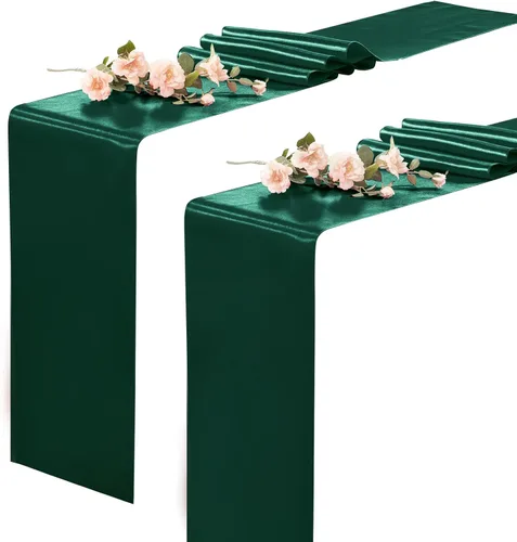 Miniatura 30 de Paquete de 2 caminos de mesa negros de 12 x 108 pulgadas, camino de mesa rectangular de seda satinada suave para bodas, banquetes, decoración