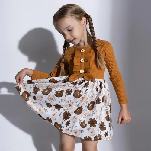 Miniatura 2 de PATPAT - Vestido de manga larga con estampado de flora para niña pequeña, otoño e invierno