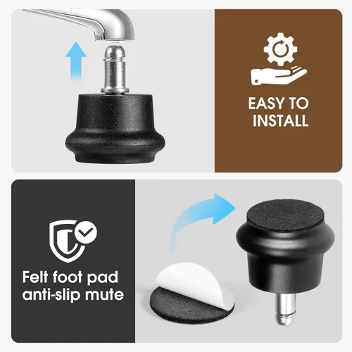 Miniatura 4 de Bell Glides Ruedas Giratorias de Repuesto para Silla de Oficina o Taburete que Convierten Ruedas Giratorias a Ruedas Fijas Estacionarias