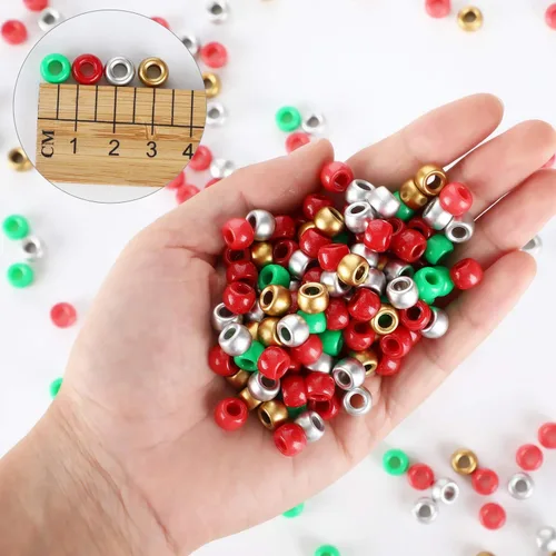 Miniatura 2 de WILLBOND 1200 piezas surtidas de cuentas de pony navideñas 4 colores cuentas para el cabello de las fiestas cuentas para joyería artesanal pulseras