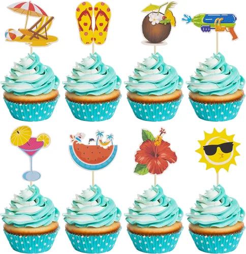 Miniatura 11 de 24 piezas inspiradas en Mo para cupcakes de cumpleaños con purpurina de hoja de palma, flor de moana, decoración de fiesta de cumpleaños hawaiana