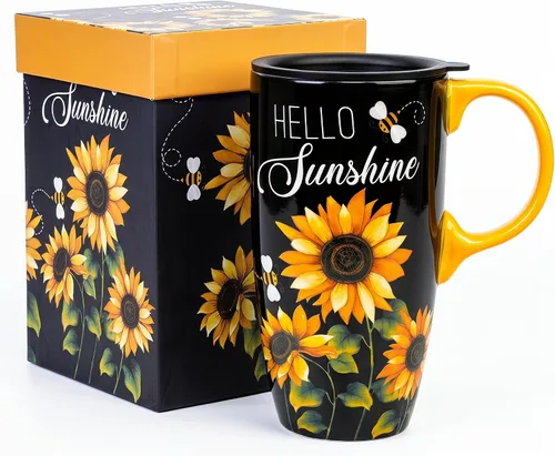 Miniatura 12 de Topadorn Taza de Café de Cerámica de Viaje con Tapa y Caja de Color, 17oz Termo de Café Apto para Microondas y Lavavajillas, Pájaro Azul