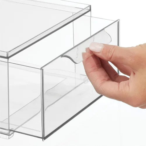 Miniatura 6 de mDesign Lumiere Collection - Organizador apilable de plástico con cajón extraíble para gabinete, tocador, estante, armario, armario u organización