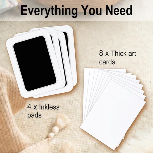 Miniatura 8 de echosari Kit de manos y huellas de bebé sin tinta, paquete de 4 8 tarjetas artísticas, 3.7 x 2.3 pulgadas, almohadilla de tinta táctil limpia sin