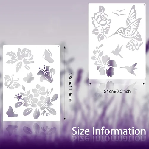 Miniatura 2 de 6 plantillas para pintar sobre madera, plantilla reutilizable para pintar con flores, abeja, mariposa, plantilla para dibujar manualidades