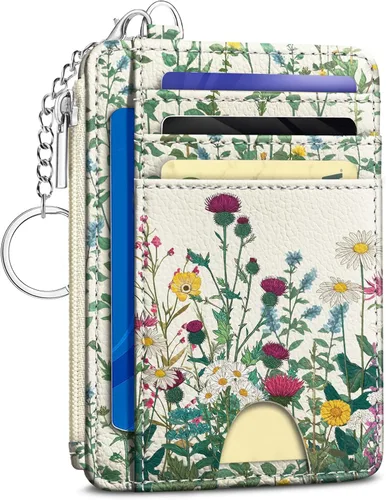 Miniatura 23 de Kelvoris Tarjetero pequeño para mujer, cartera delgada con bloqueo RFID, llavero con bolsillo para monedas con cremallera, bolsillo frontal