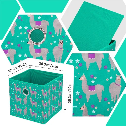 Miniatura 3 de QY-SC16-3 - Cubos plegables de tela Strorage de 10 x 10 x 10 pulgadas, patrón de alpaca verde lago para organizador de armario, insertos y cajones