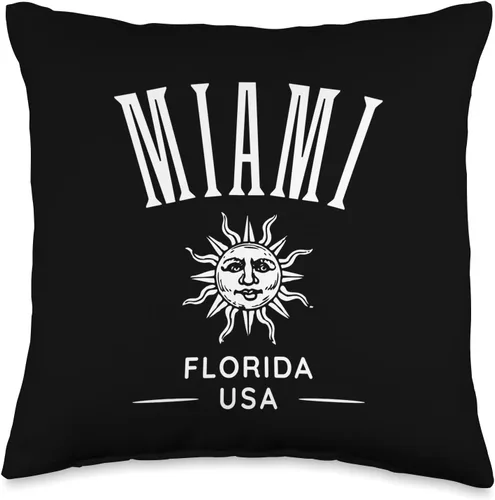 Awesome Miami Florida USA Designs and Souvenirs Miami Florida USA - Cojín de recuerdo con diseño de estilo retro, 16 x 16 pulgadas, multicolor