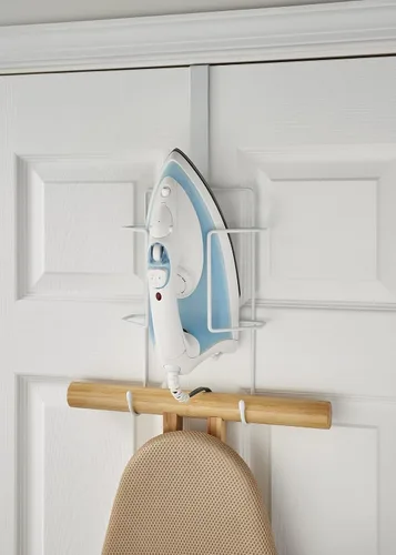 Miniatura 11 de ClosetMaid Barra de valet colgante para instalación en pared o puerta, accesorios incluidos, diseño plegable, acero duradero, color blanco