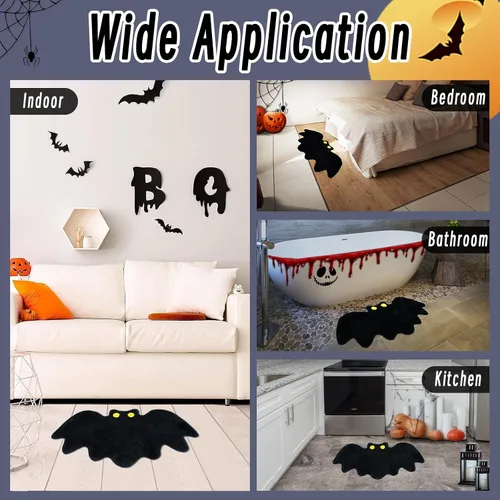 Miniatura 3 de Alfombra de baño de Halloween para decoración de baño, tapete de baño de murciélagos góticos, antideslizante, lindas alfombras para cocina