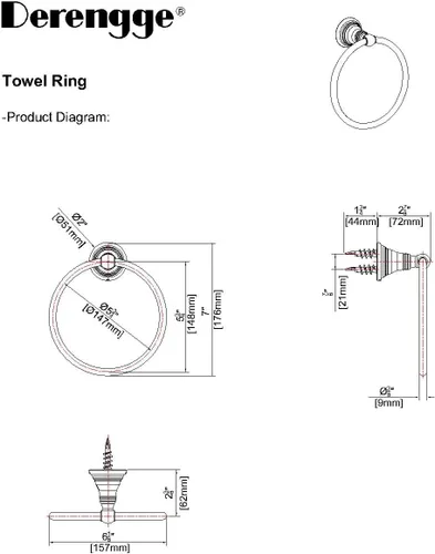 Miniatura 9 de F-080-BG - Juego de accesorios de baño de 4 piezas con toallero de 18 pulgadas, anillo para toallero, soporte de papel, gancho para bata, oro Oro
