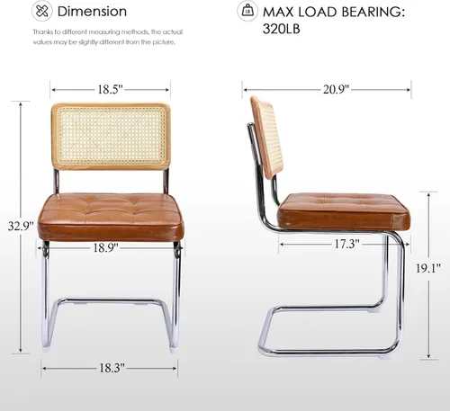 Miniatura 2 de Zesthouse Juego de 6 sillas de comedor de ratán natural, sillas modernas de comedor con respaldo de madera maciza para cocina y sala de estar, Cuero
