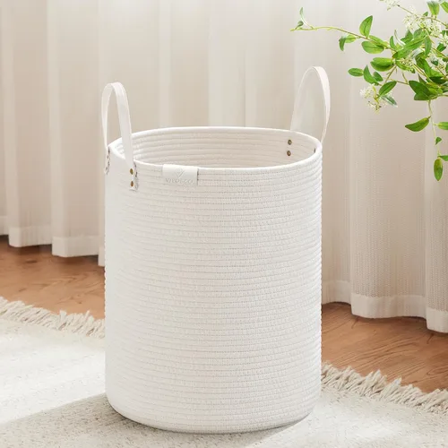 Miniatura 36 de VIPOSCO Cesta alta para ropa sucia, cesta grande para ropa sucia con mango de cuero, cesta de almacenamiento de cuerda tejida para manta, juguete