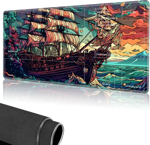 Miniatura 27 de Tapete de juego para MTG, tapete de juego de cartas cosido con zona mágica para juegos de cartas MTG, (17.4 x 13.8 pulgadas), tapete de juego