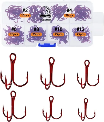 Miniatura 12 de UCEC Kit de Ganchos de Pesca, Ganchos Treble de Acero de Alto Carbono Fuertes y Agudos de Curva Redonda para Agua Salada y Agua Dulce, para Trucha