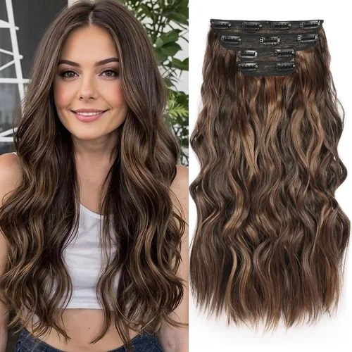 Miniatura 13 de Extensiones de cabello rubio con clip, de 22 pulgadas, extensiones de cabello largo y rizado con clip, 4 unidades, extensiones de cabello sintético