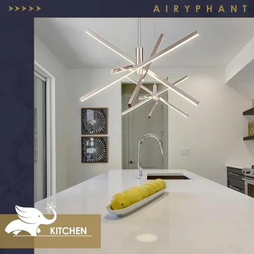 Miniatura 6 de Candelabro LED moderno de níquel, 4 luces regulables, iluminación colgante de techo para comedor, sala de estar, cocina, isla, dormitorio, 4