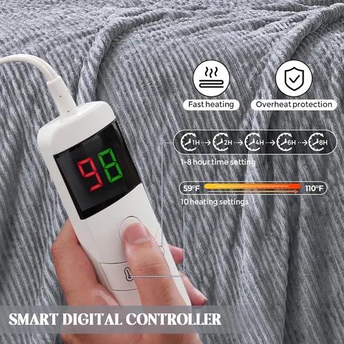 Miniatura 2 de Manta eléctrica térmica de 50 x 60 pulgadas, manta térmica suave, cálida y gruesa para invierno frío, temporizador de 5 posiciones y 10 ajustes