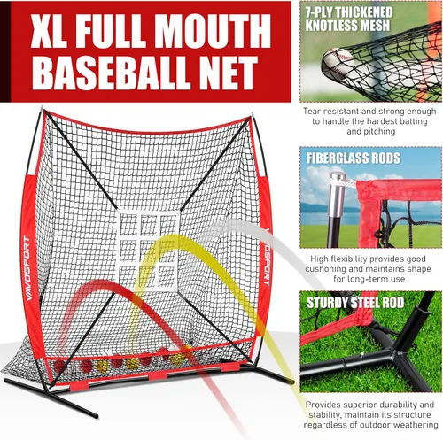 Miniatura 3 de Red de béisbol y sóftbol de 7 x 7 pies para bateo, lanzamiento, sistema de recolección de pelotas grandes, equipo de entrenamiento de béisbol