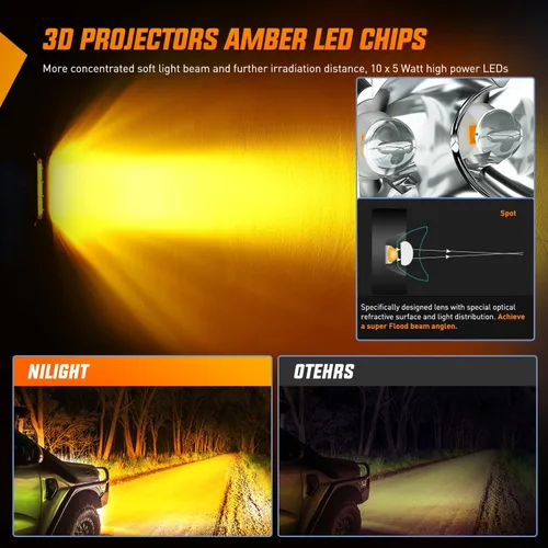Miniatura 8 de Nilight Barra de luz LED ámbar, 2 unidades, 7 pulgadas, 30 W, punto 3000 lúmenes, súper delgada, 3D, antiniebla, todoterreno, luces de trabajo
