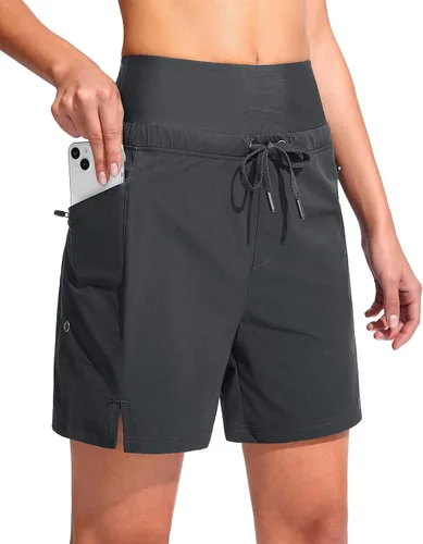 Viodia Pantalones cortos de natación de cintura alta de 5 pulgadas para mujer con bolsillos con cremallera UPF 50+ pantalones cortos de playa