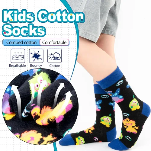 Miniatura 5 de Dsia Zamur Calcetines para niños y niñas, paquete de 4 a 6 unidades + caja de regalo, novedosos calcetines de pantorrilla coloridos para adolescentes