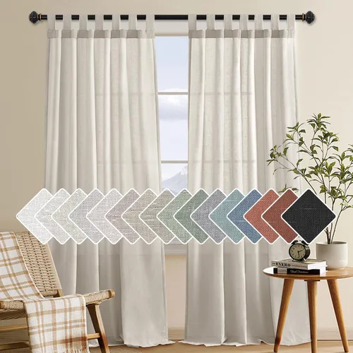 Miniatura 31 de H.VERSAILTEX Cortinas aireadas mezcladas de lino natural con pestaña superior para sala de estar, decoración del hogar, material suave y rico que