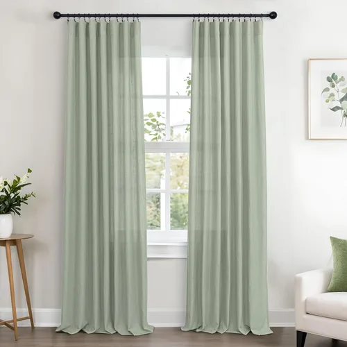 Miniatura 133 de KOUFALL Juego de 2 cortinas de puerta francesa, cortinas de lino para puerta/ventana, cortina transparente boho para cristal lateral delantero
