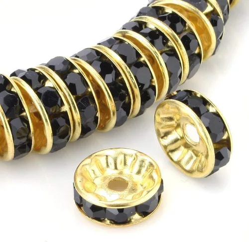Miniatura 16 de RUBYCA 100 unidades de cuentas espaciadoras redondas estilo Rondelle en tono dorado de 10 mm, cristal checo AB blanco