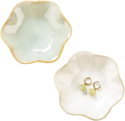 2 platos con forma de hoja de loto, cuenco pequeño para llaves, bandeja de cerámica para joyas, organizador de collares, aretes para mamá, amiga,
