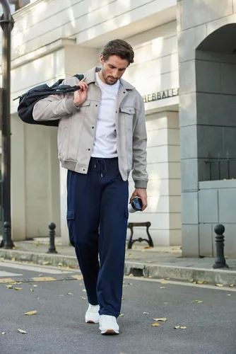Miniatura 6 de Deyeek Pantalones deportivos tipo cargo para hombre, con parte inferior abierta, holgados, de pierna recta, para gimnasio, con bolsillos