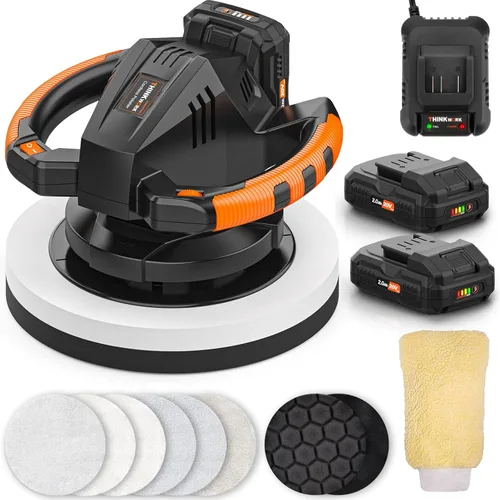 THINKWORK Pulidora Buffer, Pulidora Buffer Inalámbrica de 20V, Kit de Máquina Pulidora Portátil de 10 Pulgadas para Carro, 2 Baterías Recargables de