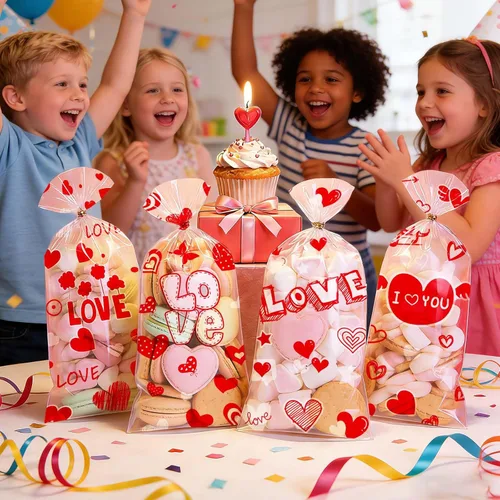 Miniatura 6 de Bolsas de golosinas de San Valentín ONFAON, 180 bolsas de caramelos de San Valentín con 200 lazos para empacar bocadillos, galletas y caramelos, San