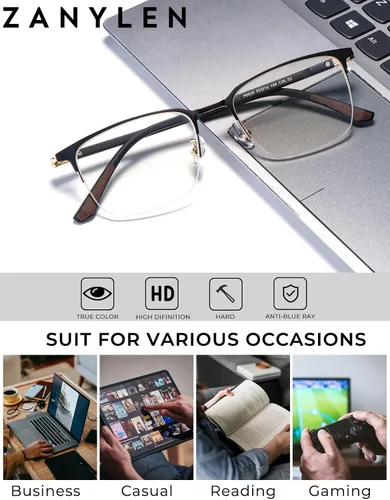Miniatura 3 de ZanyLen Blue Light Blocking Glasses Men Computer Gaming Glasses Rectangle Metal Semi-rimless Frame