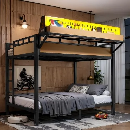 Miniatura 10 de Bellemave Twin XL Bunk Bed Frame with Storage Shelves & Pegboard, Metal Bunk Bed Twin XL with USB Ports & LED Lights, Space-Saving for Bedroom