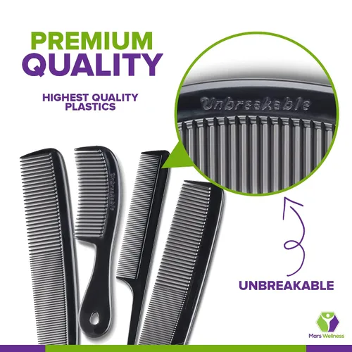 Miniatura 2 de Mars Wellness Juego de 4 peines profesionales negros – Fabricado en Estados Unidos – Peines de cola fina profesional, peine de peluquería – Grado