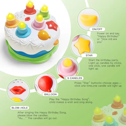 Miniatura 2 de Pastel de cumpleaños de primer año - Juguetes de pastel con música, velas que cuentan y soplan, juguetes cantantes para niños y niñas de 1, 2, 3 y 4