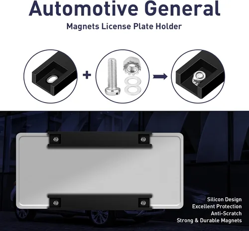 Miniatura 3 de Paquete de 2 soportes magnéticos para placas de matrícula, soporte de etiqueta temporal para placas de matrícula de concesionario de automóviles