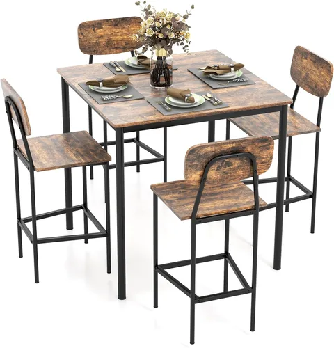 Miniatura 8 de Tangkula Juego de mesa de comedor de altura de mostrador, mesa de bar y sillas, juego de 4 sillas y mesa de pub, juego de comedor que ahorra espacio