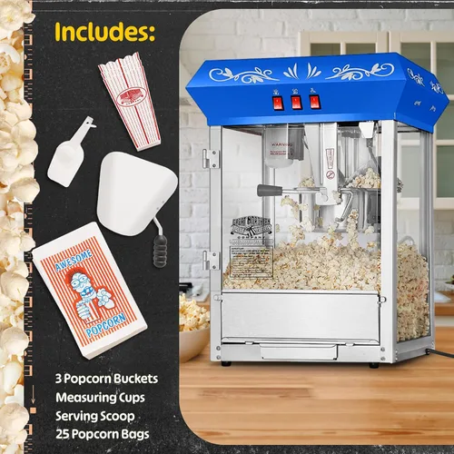 Miniatura 4 de Máquina para hacer palomitas de maíz con carrito, hervidor de acero inoxidable de 8 onzas que hace hasta 48 tazas, estilo cine, estilo vintage