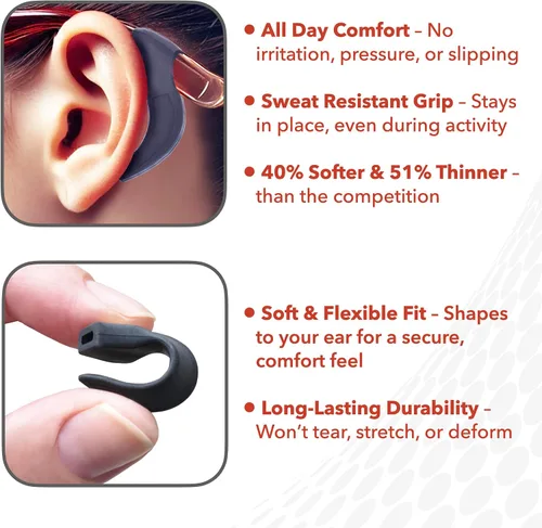 Miniatura 3 de Setex Gecko Grip - Agarraderas para las orejas (2 pares negros), delgadas, suaves, comodidad durante todo el día, retenedores de gafas de seguridad