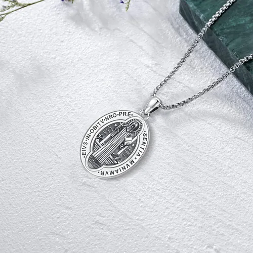 Miniatura 183 de Odinstone Collar de plata de ley 925 con medalla de San Miguel/San Cristóbal/San Benito/Crucifijo de Jesús/San Uriel/Arcángel Rafael para hombres